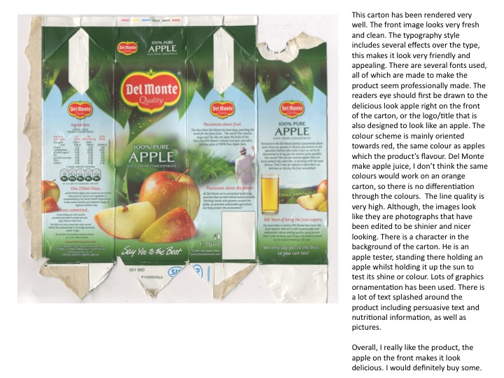 GCSEGraphicsUnit1 Year 10 Analysis of Juice Cartons