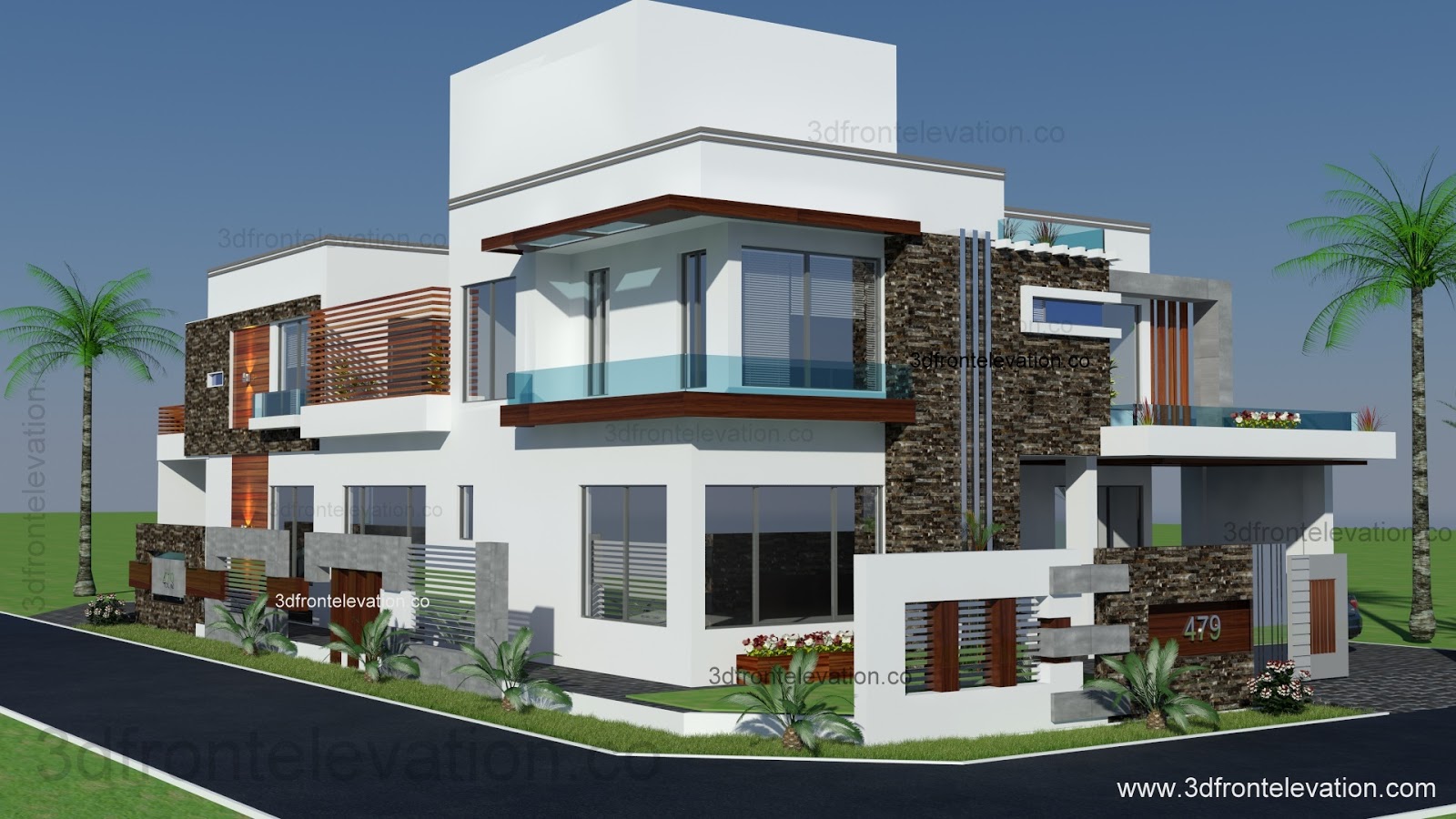  3D  Front Elevation  com 500 Square Yards House  Plan  3d  