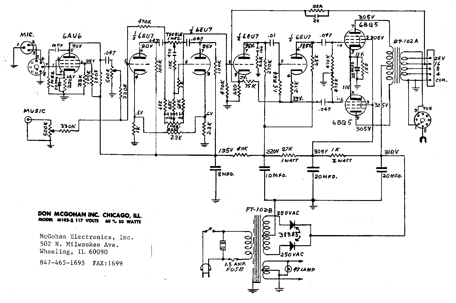 Origami Night Lamp: McGohan M102 Tube PA Amplifier Schematic