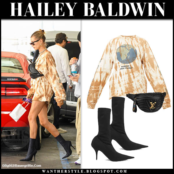 Hailey Baldwin: Yeezus Sweatshirt, Suede Boots