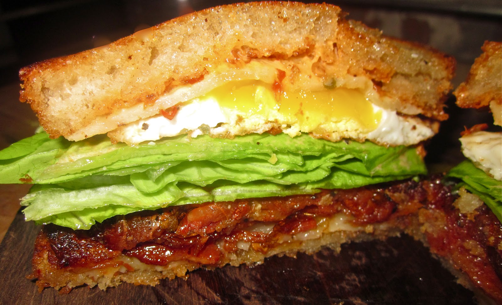 Haute + Heirloom Spicy Fried Egg BLT’s with Tomato Confit, Glazed Bacon, Butter Lettuce