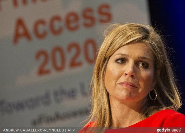 Queen Maxima of the Netherlands looks on during a meeting for 'Universal Financial Access 2020' at the IMF/WB Spring Meetings in Washington, DC 