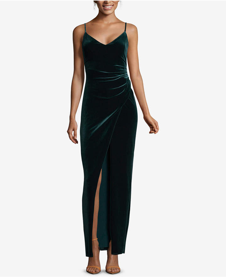 Betsy & Adam Petite Velvet Faux-Wrap Gown