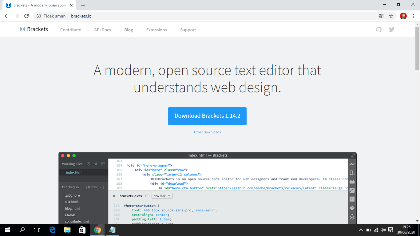 Cara Menginstall Aplikasi Brackets Editor di Windows 10 Profile