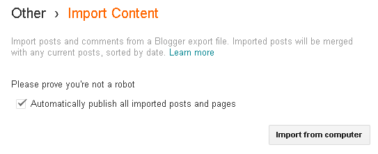 Import content into your Blogger blog