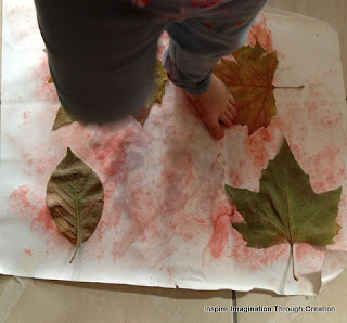 Painting leaves with feet
