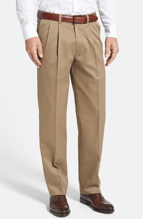 Men's Tan Pleated Pants