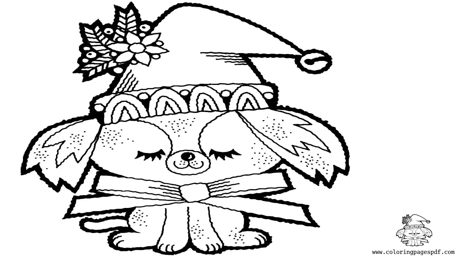 Coloring Page Of A Puppy With A Christmas Outfit