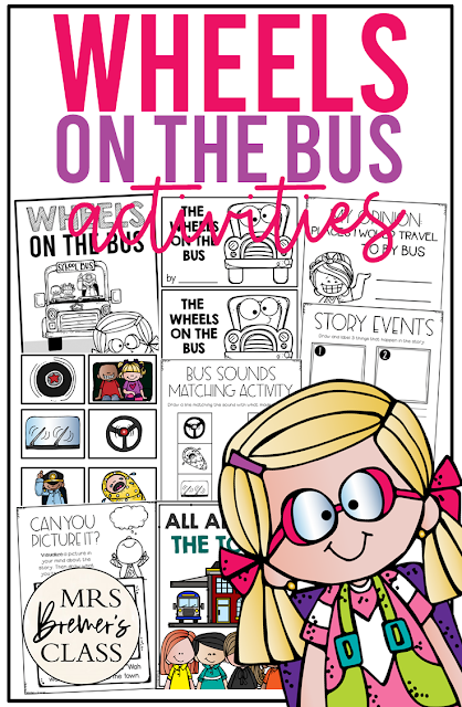 Wheels on the Bus book study activities unit with Common Core aligned literacy activities and a craftivity for Kindergarten and First Grade