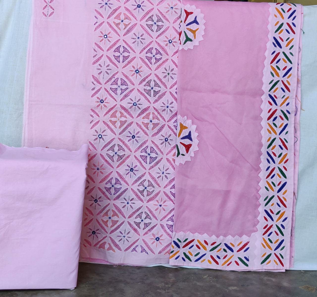 Applique dress materials with embroidery