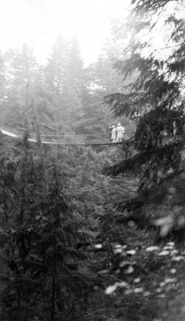 These vintage photographs capture people crossing the famous Capilano Suspension Bridge in Vancouver  1890 1910 - 42