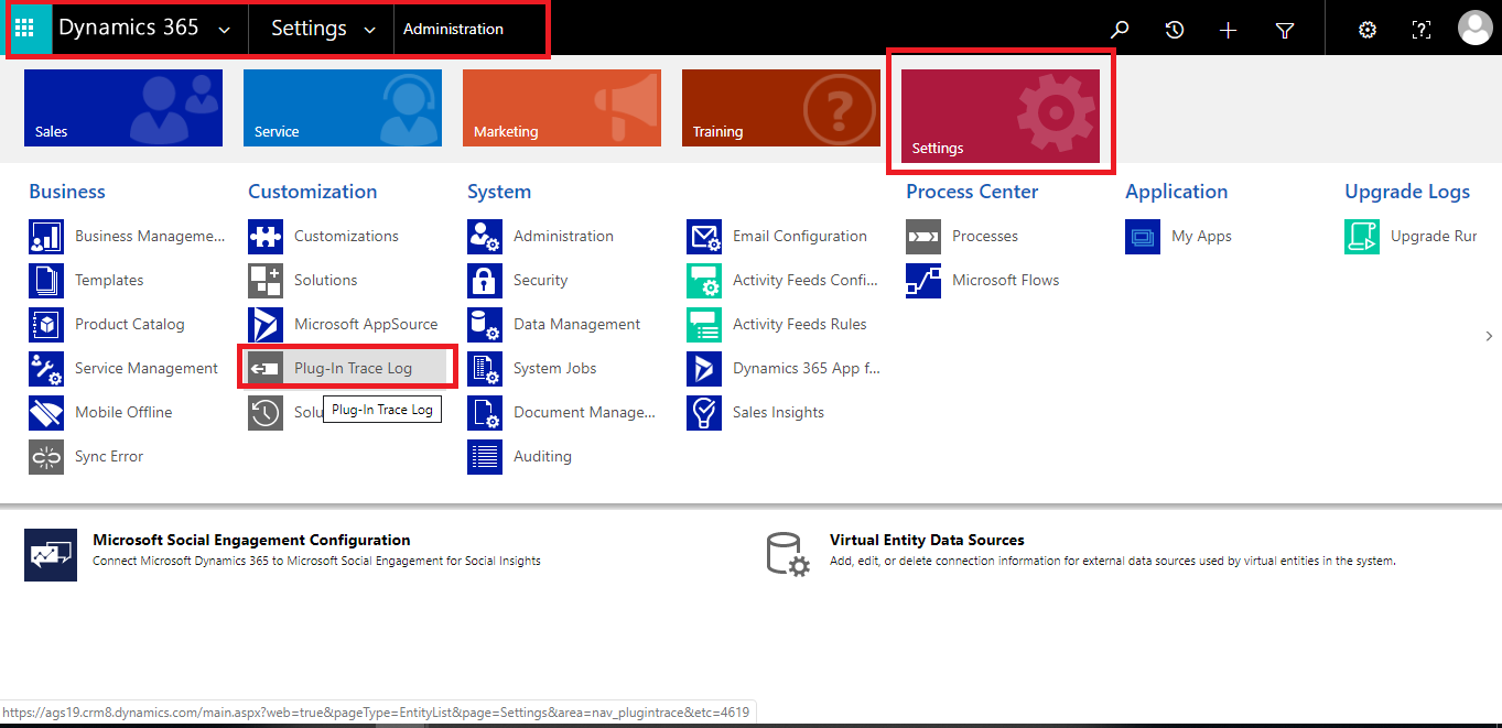 Enable plugin or custom workflow trace logs in MS Dynamics 365