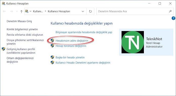 Windows 10 Kullanıcı Adı Değiştirme