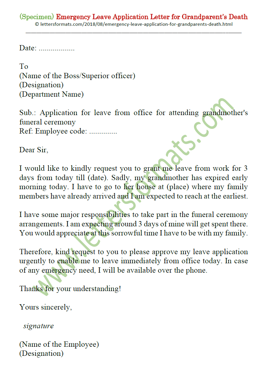 leave application letter for grandmother expired