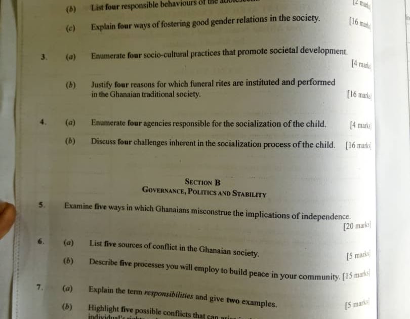 2020 WASSCE SOCIAL STUDIES QUESTIONS