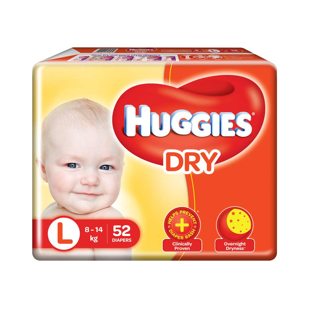 Huggies New Dry, Taped Diapers, Large Size, 52 Counts