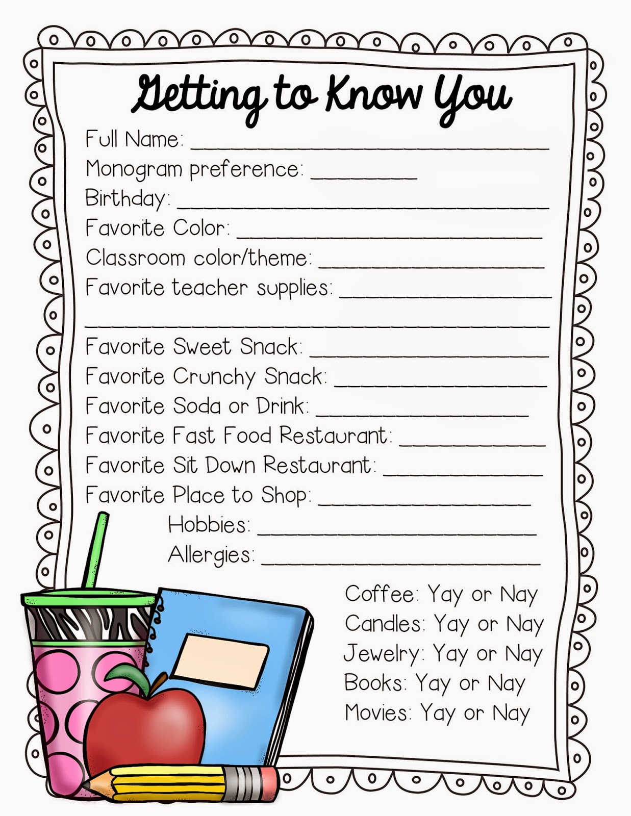 Getting To Know My Teacher Printable