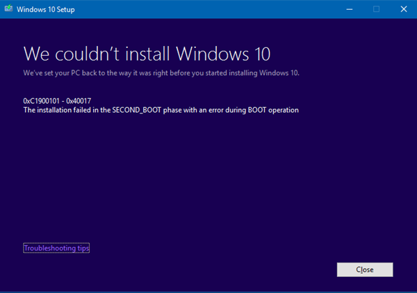 Windows 10 升级错误代码