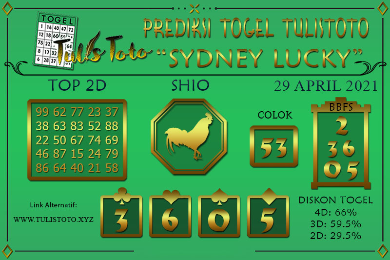 Prediksi Togel SYDNEY LUCKY TODAY TULISTOTO 29 APRIL 2021
