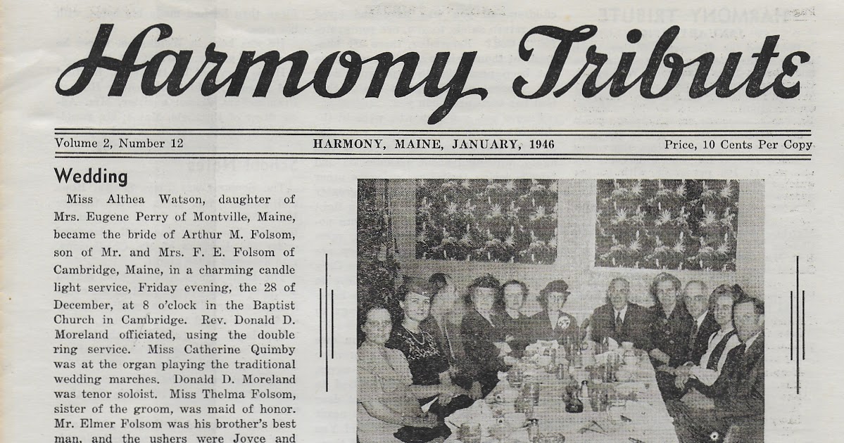 Heirlooms Reunited January 1946 Issue of the Harmony Tribute of