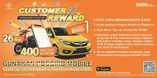 Dapatkan Honda Brio dan Hadiah menarik lainnya dengan menggunakan Pos Giro Mobile Dapatkan Honda Brio dan Hadiah menarik lainnya dengan menggunakan Pos Giro Mobile