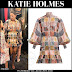 Katie Holmes in brown patchwork print mini dress in NYC on August 3