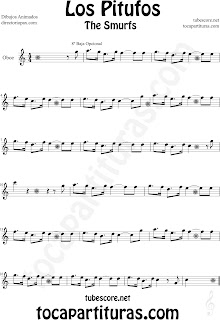 Partitura de Oboe en Clave de Sol de Los Pitufos The Smurfs  Sheet Music for Oboe (Music scores). Para tocar con la música original