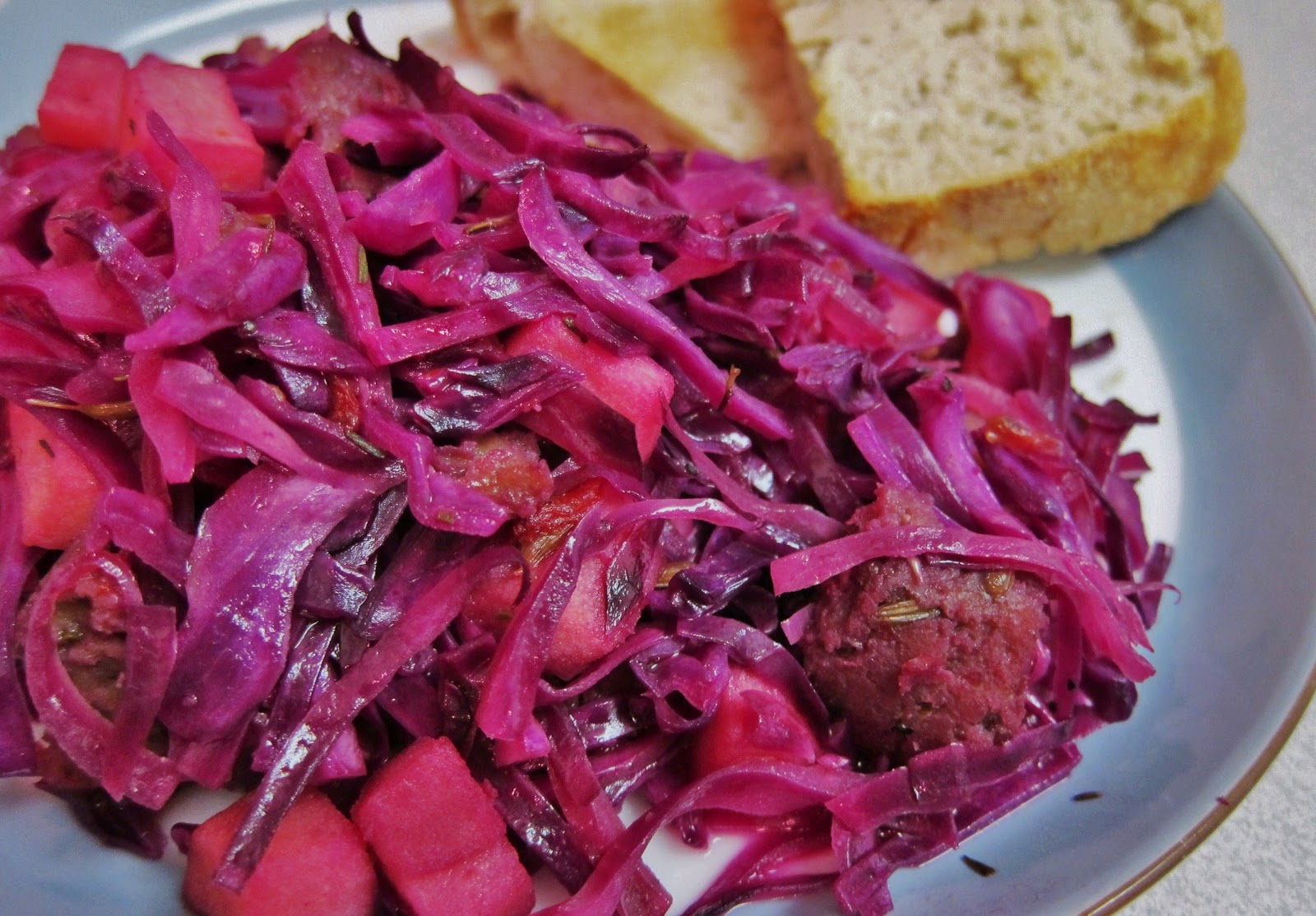 The Vegan Chronicle Braised Red Cabbage with Sausage and Apples