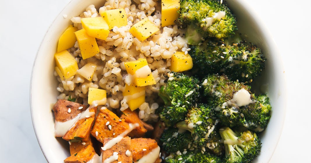 Vegan Sweet Potato Buddha Bowl with Orange Sesame Almond Butter