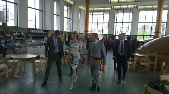 Queen Mathilde of Belgium visits the exhibition Work/Travail/Arbeid by Anne Teresa De Keersmaeker in collaboration with Rosas at the contemporary art center Wiels in Brussels 