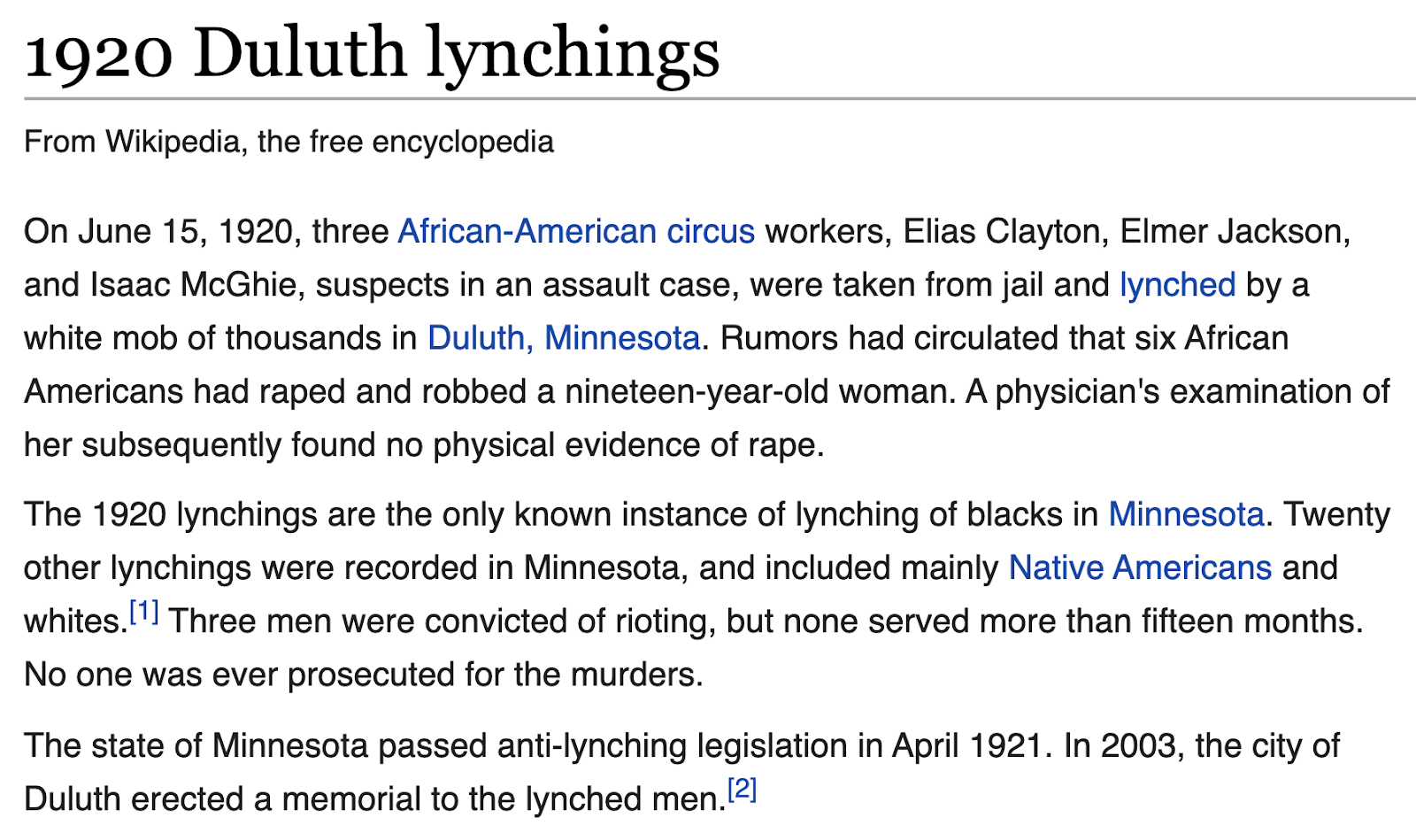 1920 Lynching In Duluth Mn