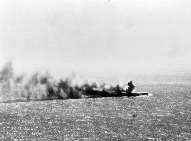 Japanese aircraft carrier Shoho burning, 7 May 1942 worldwartwo.filminspector.com