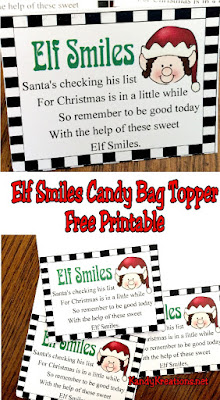 Help your kids to remember to be good this Christmas season with these free printable candy bag toppers.  These yummy and fun Elf Smiles are a perfect way for your Elf on the Shelf to remind them to be good because Santa's checking his list!