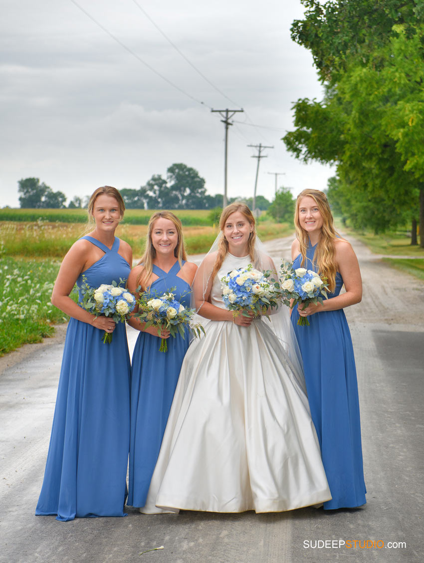 Rustic Farm Wedding Photography in Saline Dexter Bridesmaid blue dress by SudeepStudio.com Ann Arbor Wedding Photographer