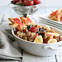 Fruit Salad with Candied Nuts and Puff Pastry