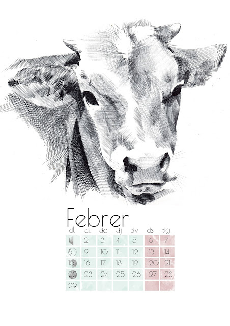 calendario, ilustraciones, animales