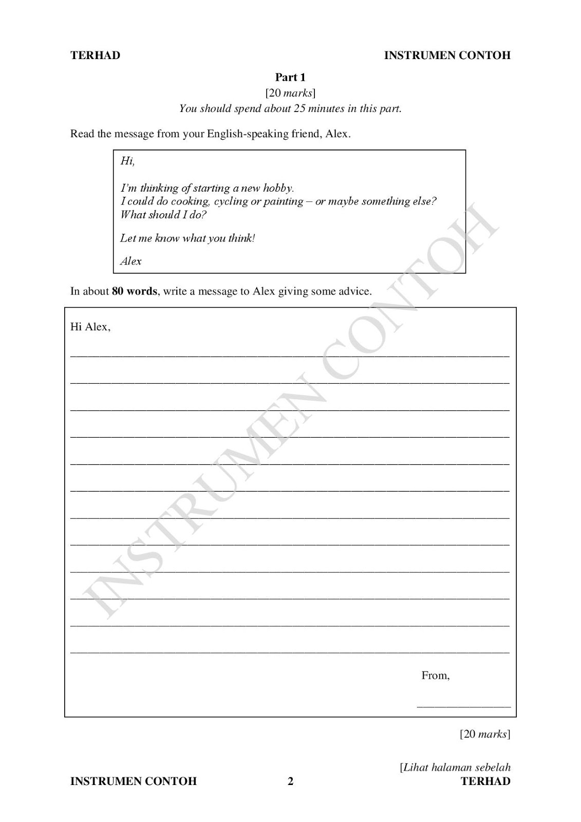 Pt3 short communicative message marking scheme image