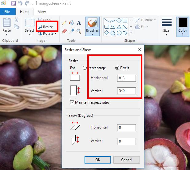 cara resize foto di paint