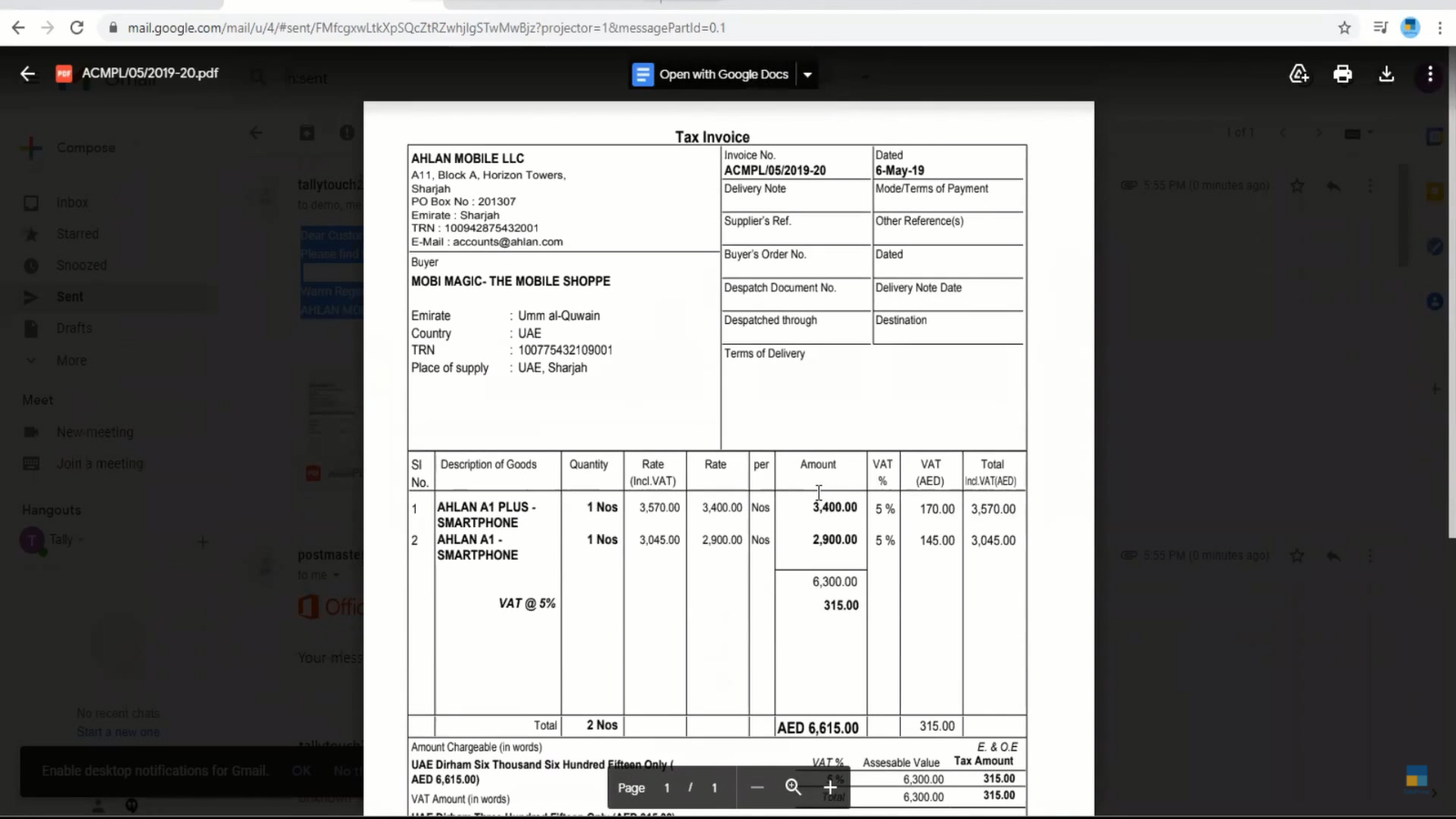 Free Tally TDL for Auto Email facility Sales Invoice in PDF for Tally