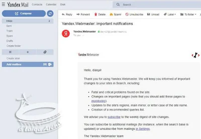 email pemberitahuan dari Yandex Webmaster