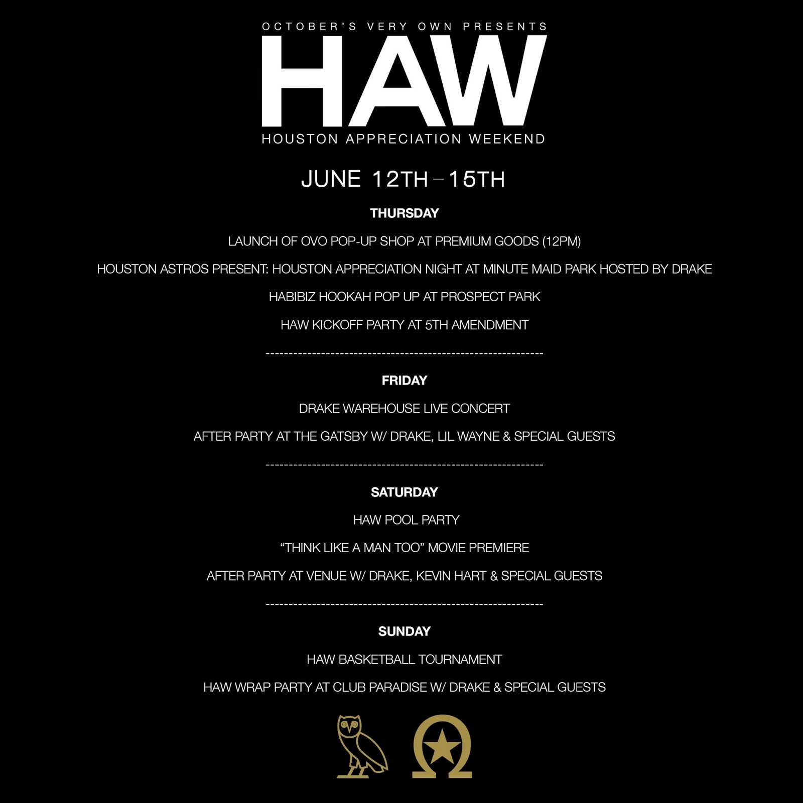 OCTOBERS VERY OWN: HAW Schedule