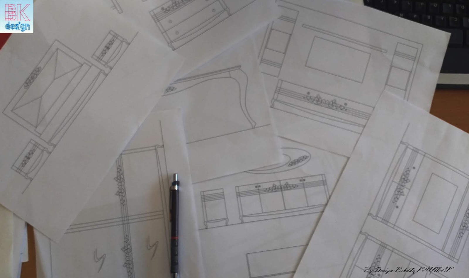 Autocad Yemek odası, yatak odası ve tv ünitesi çizimleri
