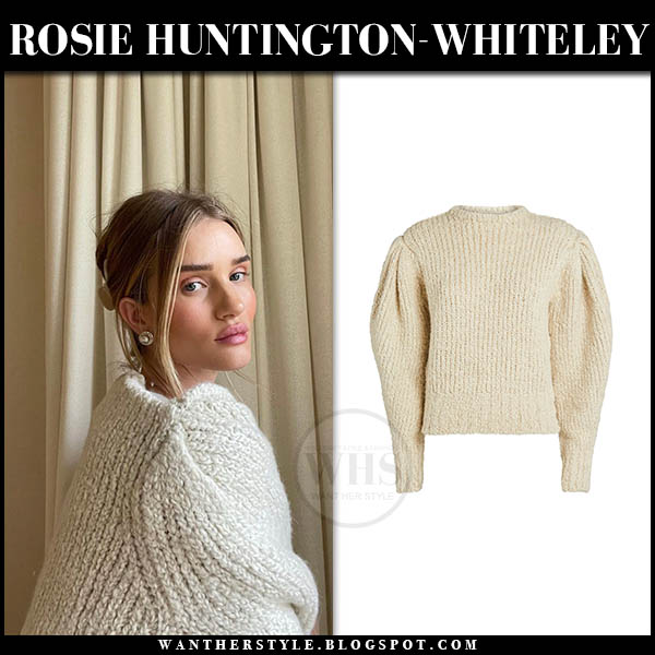 Rosie HuntingtonWhiteley in cream chunky knit sweater on January 26