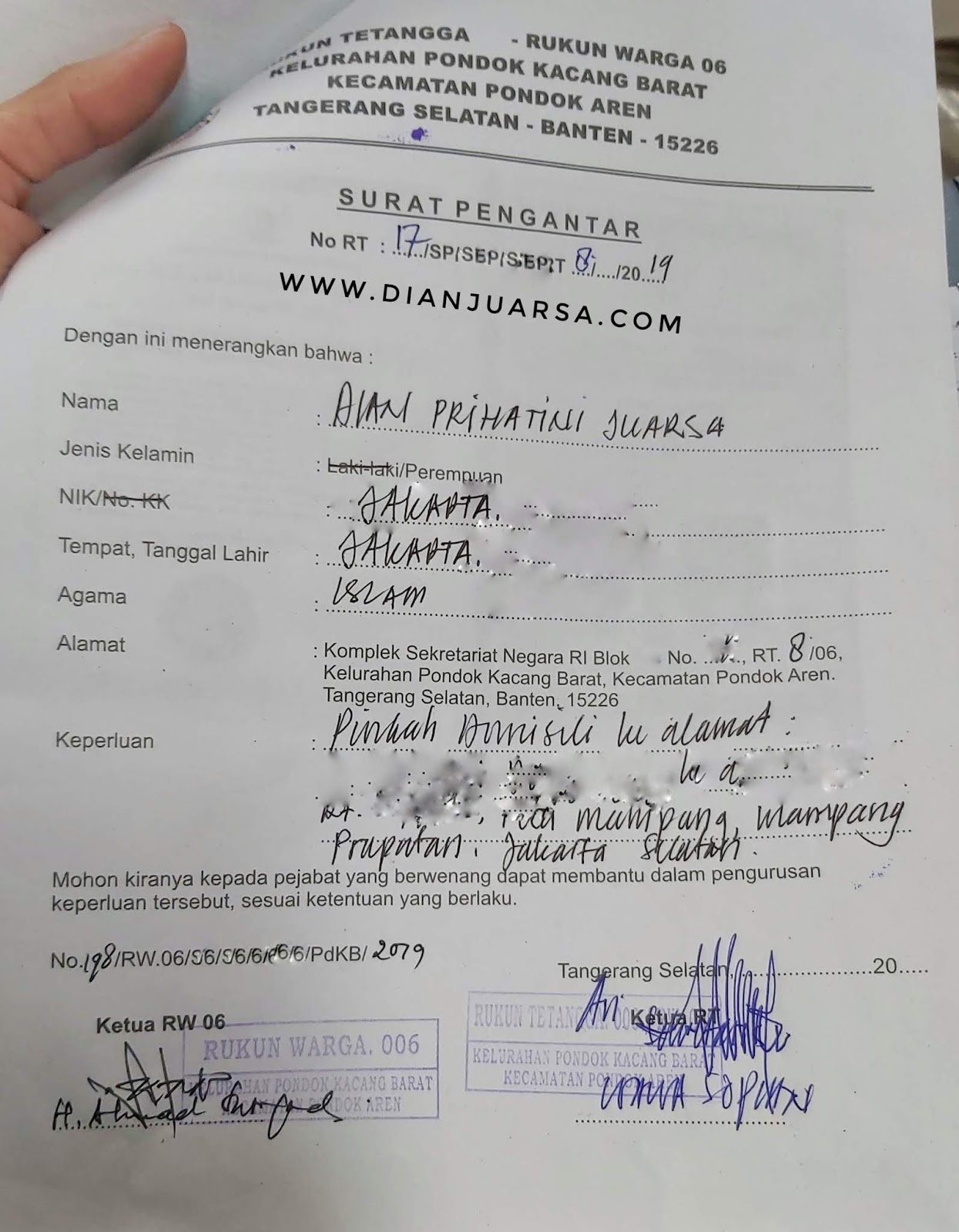 Surat Pengantar Pindah Domisili Dari Rt - Kumpulan Contoh Surat