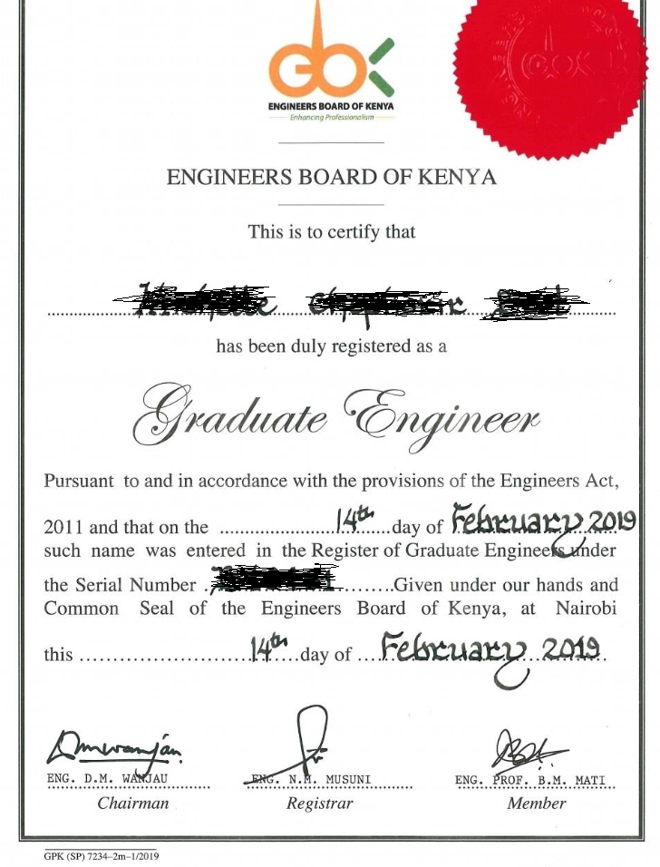 How to Register as an Graduate Engineers with Engineers Board of Kenya (EBK) and the Institution
