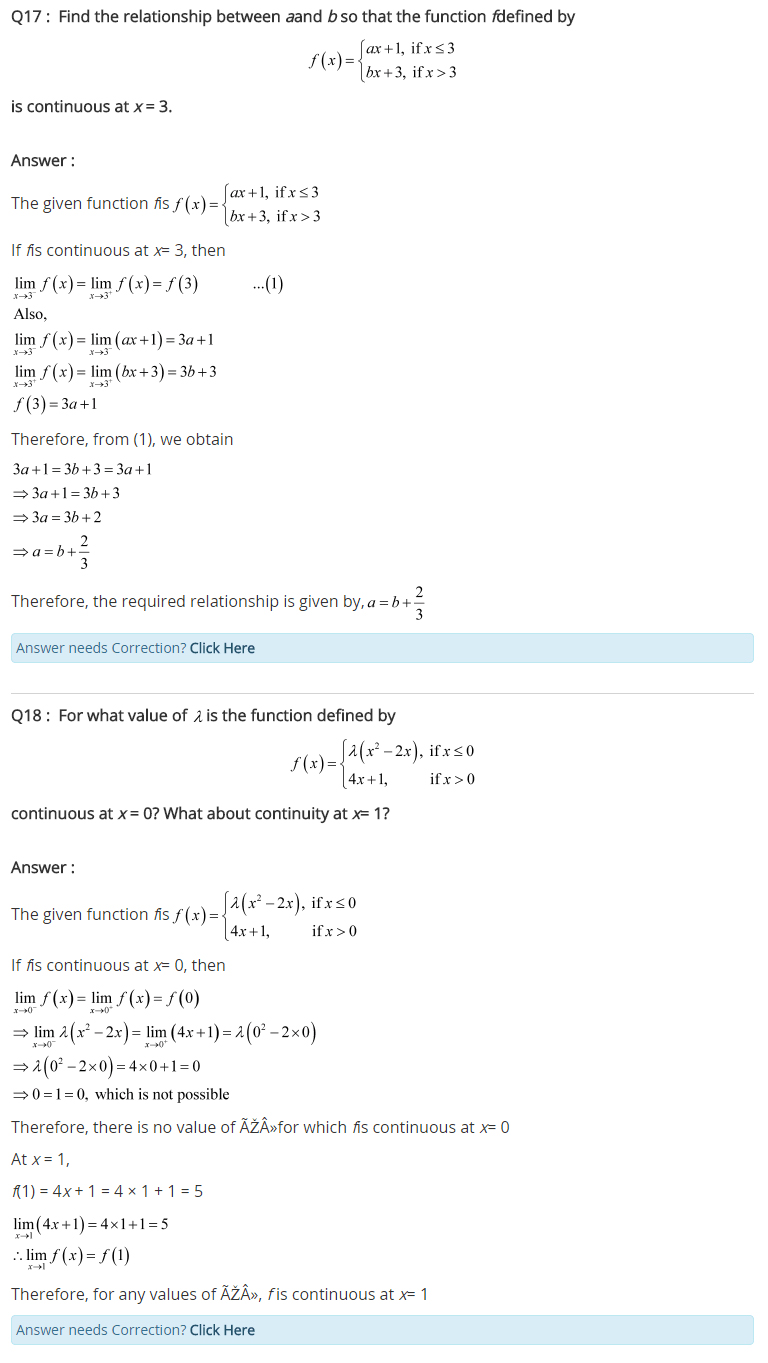 Class 12 Maths Chapter 5 Continuity and Differentiability