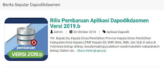 Tim Dapodikdasmen pusat telah melakukan pembaruan sistem aplikasi dapodikdasmen kembali Rilis Aplikasi Dapodikdasmen Versi Terbaru 2019.b