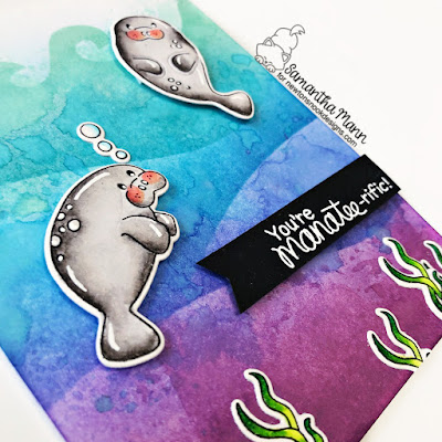 You're Manatee-rific Card by Samantha Mann for Newton's Nook Deisgns, Stencil, Distress Inks, Ink Blending, Watercolor, Cards, Card Making, Handmade Cards, #newtonsnook #newtonsnookdesigns #manatee #cards #cardmaking #distressinks #inkblending