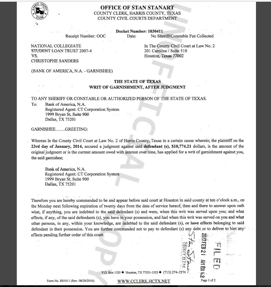 Consumer Debt Litigation (mostly Texas) Bank of America N.A.(BANA