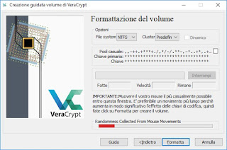 Chiave casuale e formattazione Creazione volume VeraCrypt